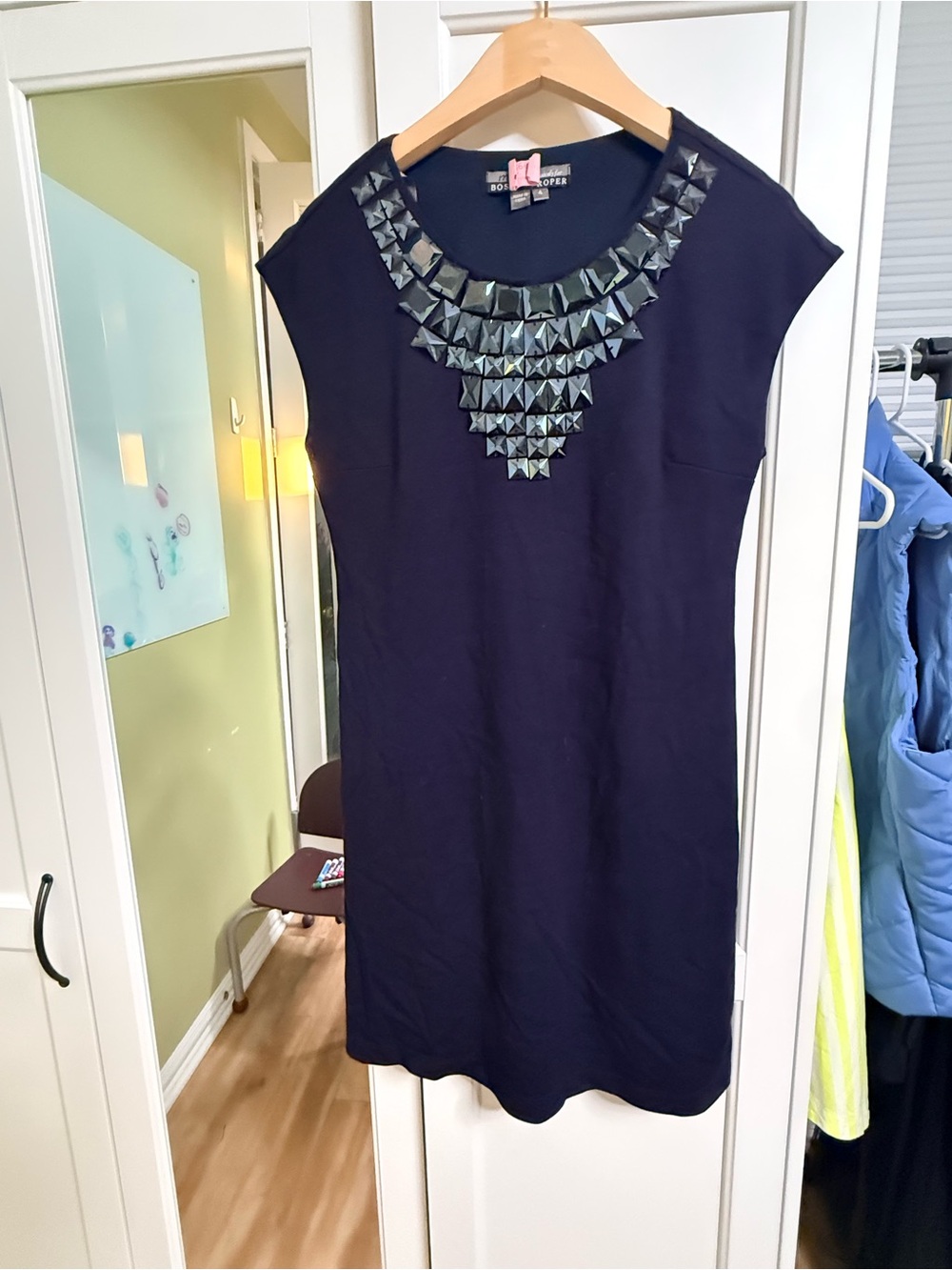 Boston Proper black Dress with Mirrored Pyramid Embellishments